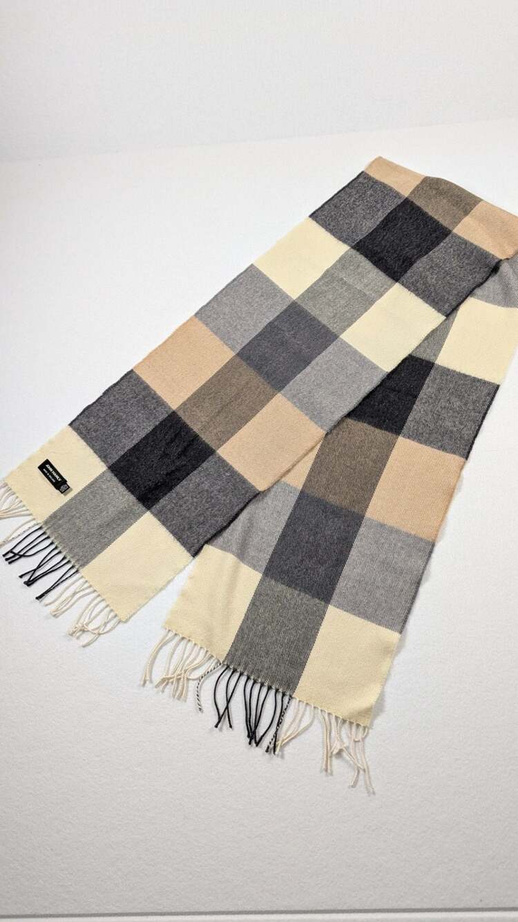 John Hanly 100% Extra Fine Merino Wool Block Check Scarf